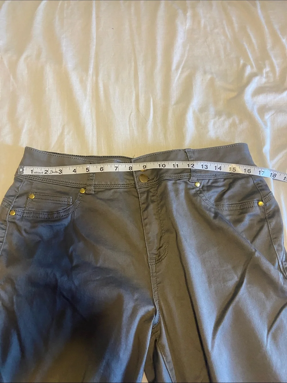 IMAN Gray Slim Pants with Gold-Tone Accents